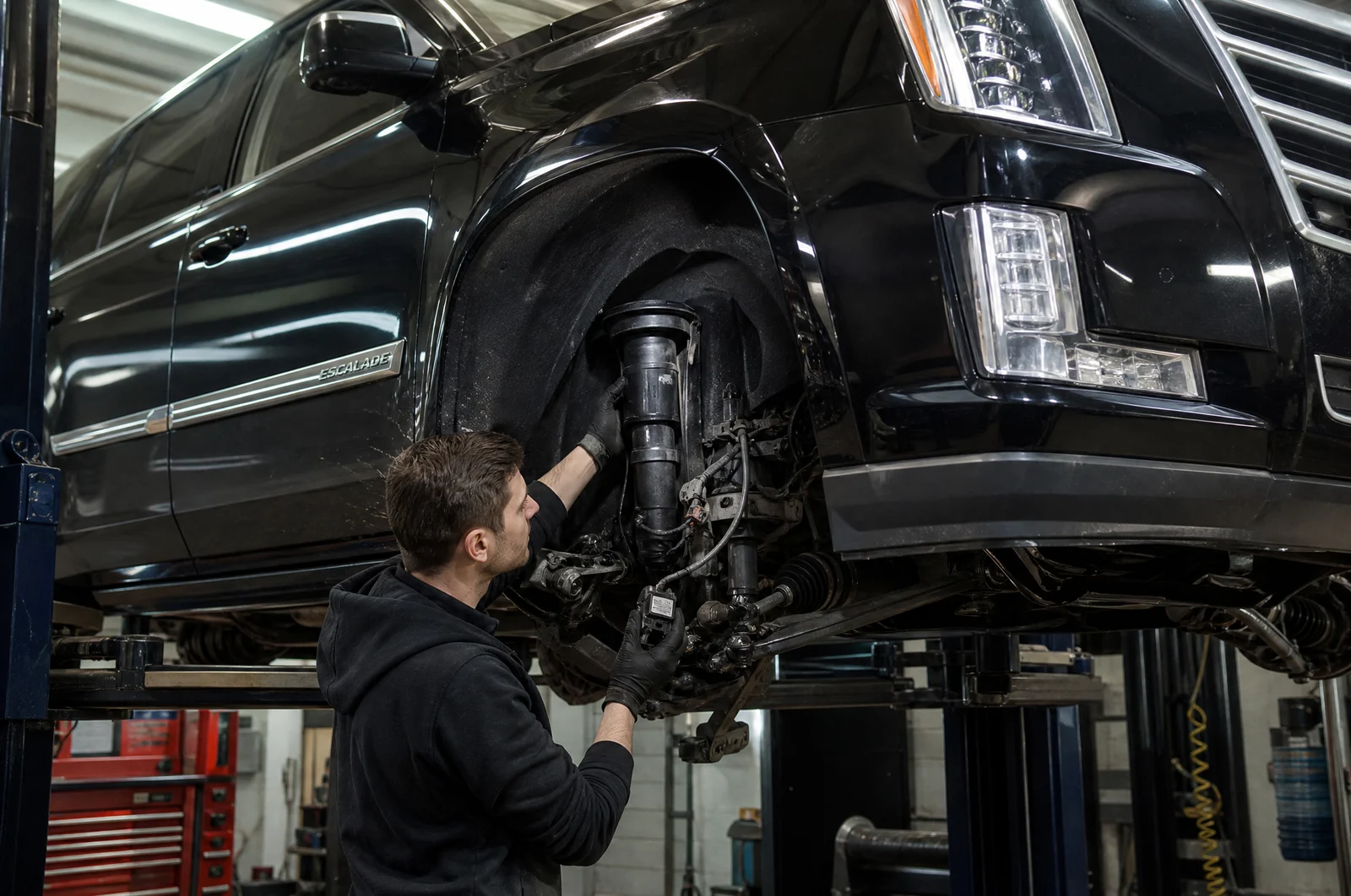 Проверка MRC подвески Cadillac Escalade на подъёмнике до согласования сметы