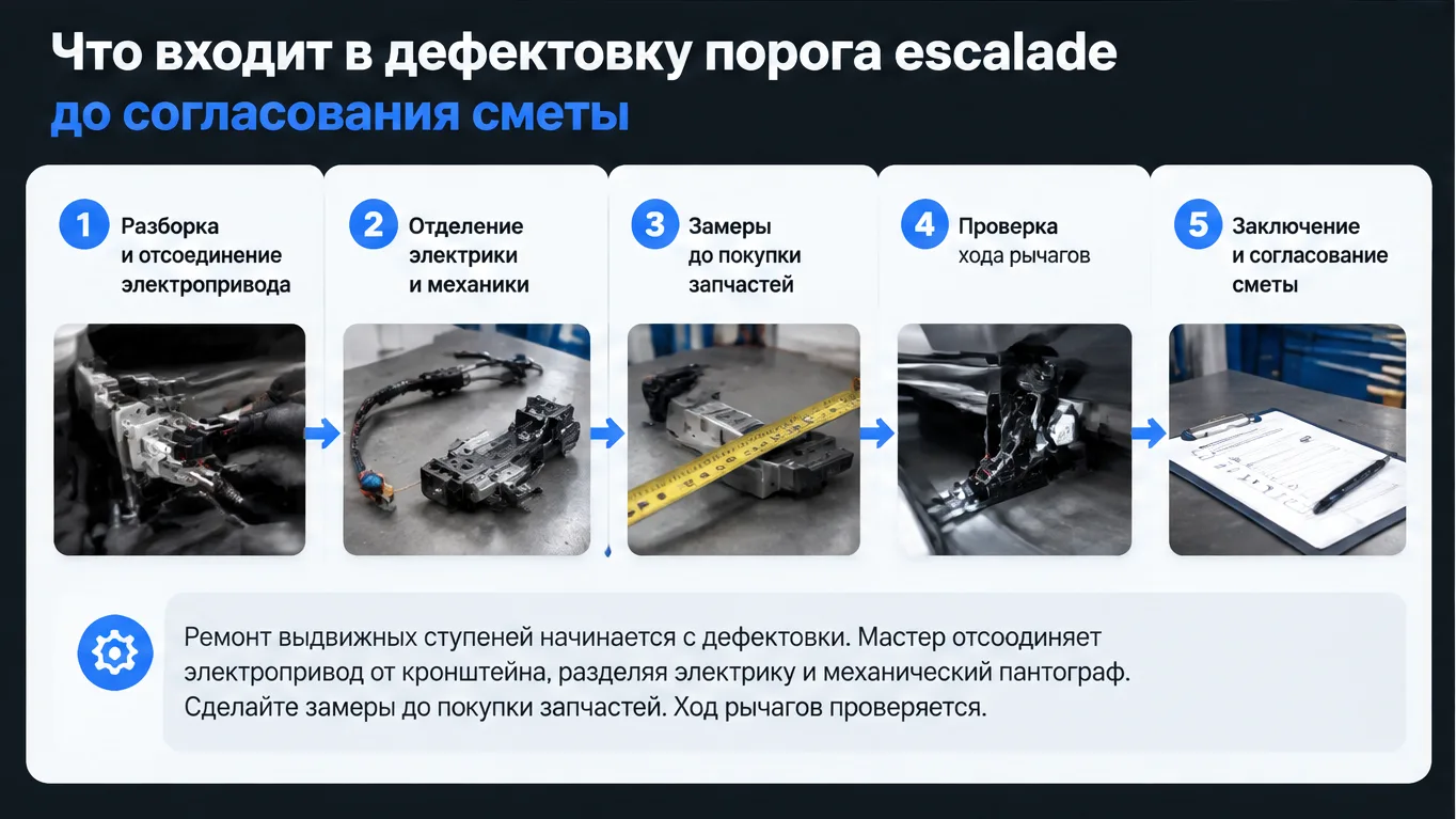Разборка и очистка кронштейнов выдвижного порога Cadillac Escalade в техцентре LUCKY